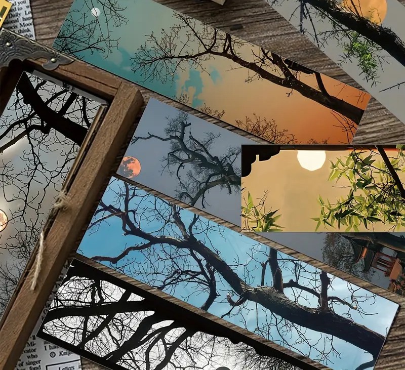 Artistic Sunset Tree Silhouette Bookmarks β 5 Pcs
